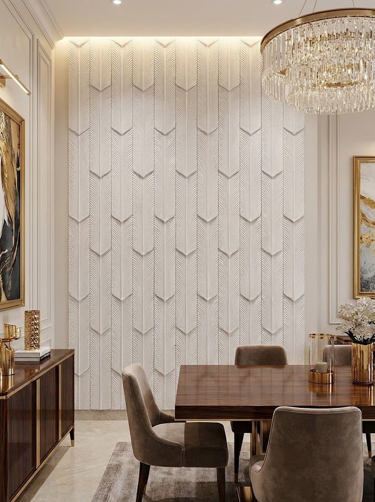 PU Panels design Feather in white, installed