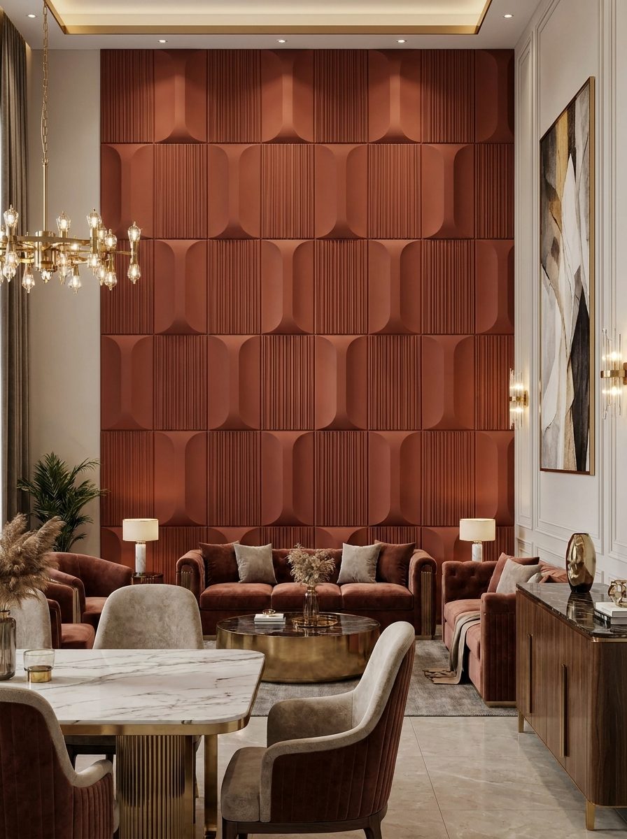 PU Panels design Retro in terracotta, installed