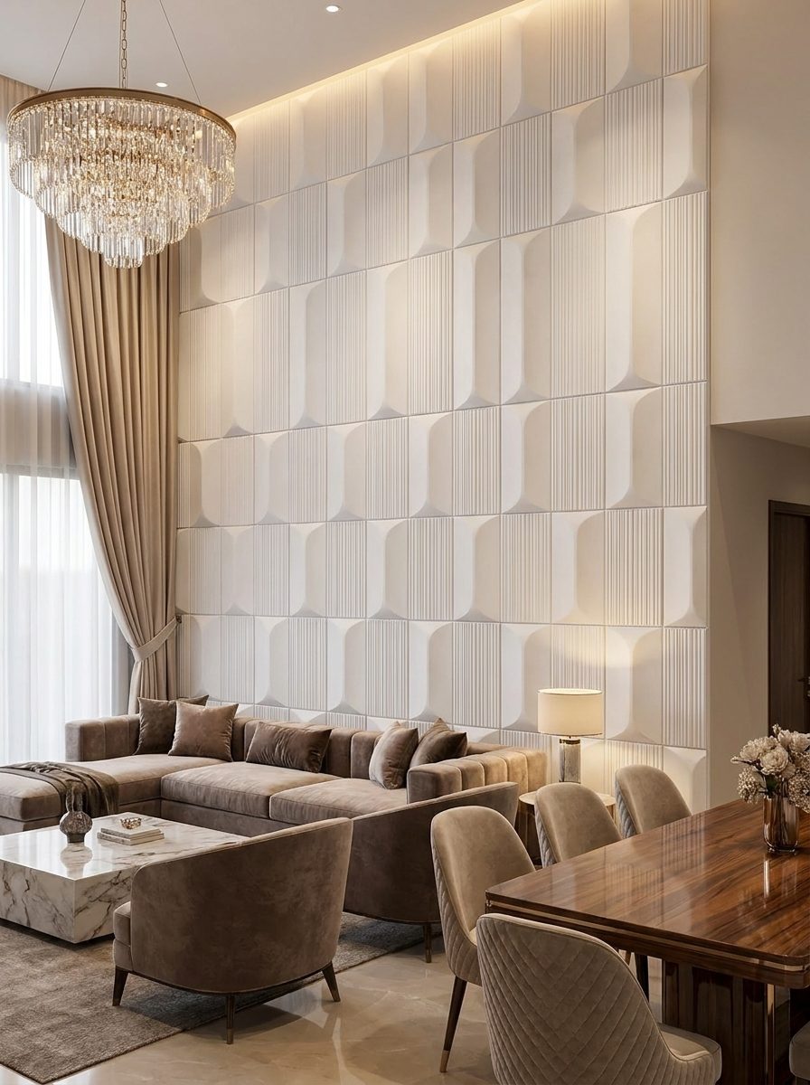 PU Panels design Retro in white, installed