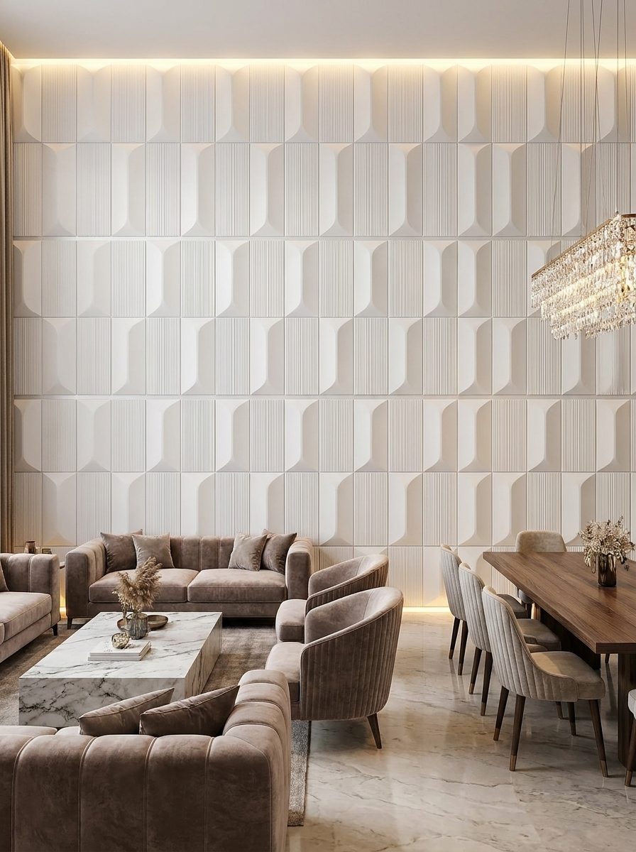 PU Panels design Retro in white, installed