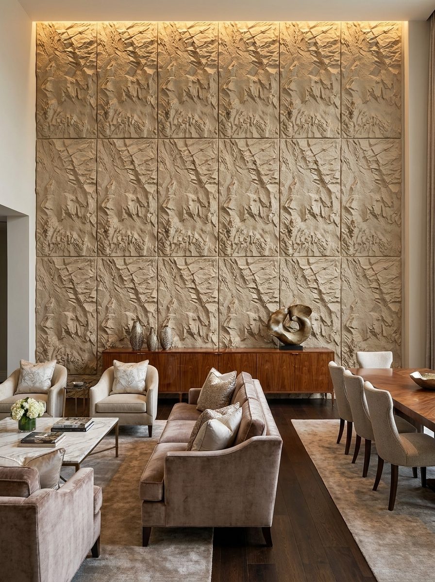 PU Panels design River Stone in beige, installed