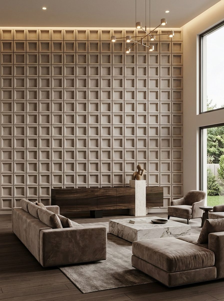 PU Panels design Square window in sand, installed