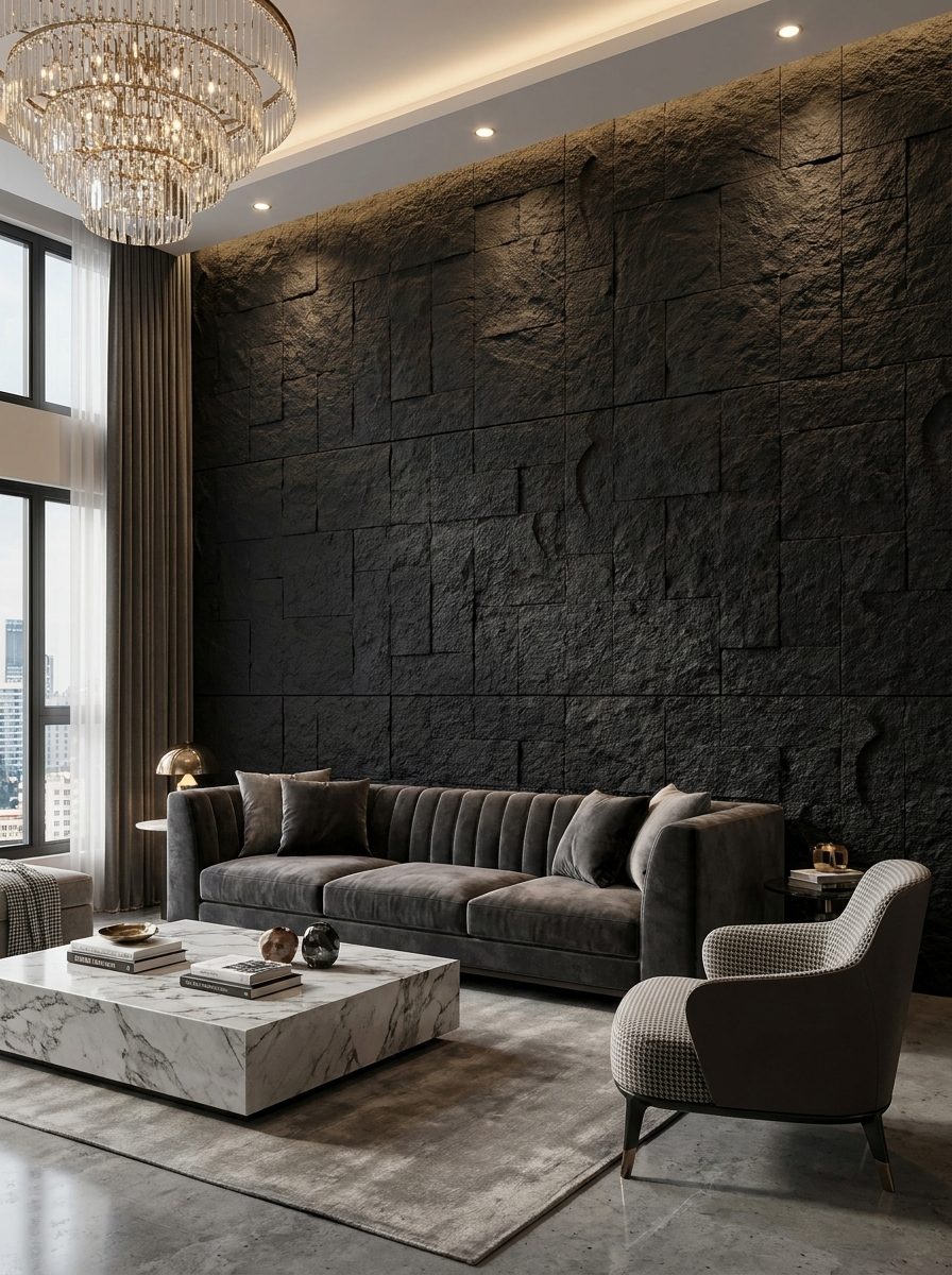 PU Panels design Stand Stone in black, installed