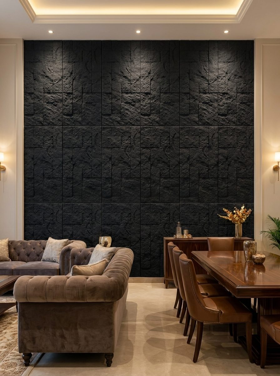 PU Panels design Stand Stone in black, installed