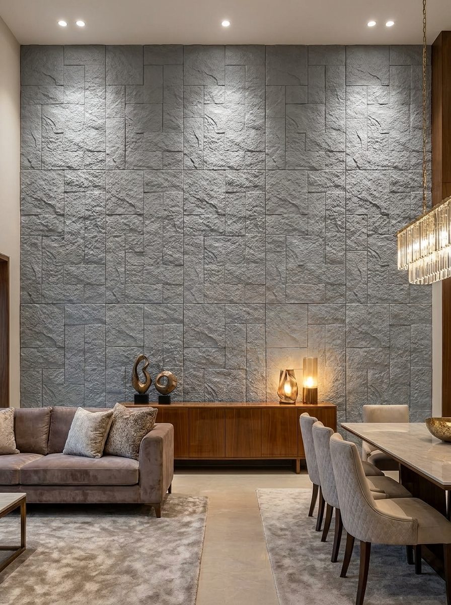 PU Panels design Stand Stone in cool gray, installed