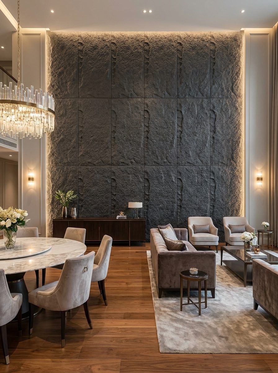 PU Panels design Stone 300 in dark gray, installed